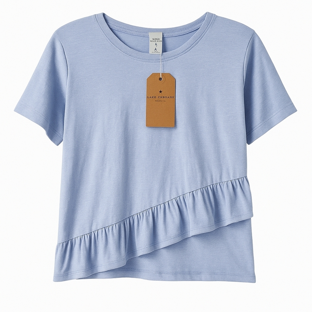 Lazy Sundays Blue Ruffle Hem Short Sleeve Tee M‎ Made in USA Jordan Top